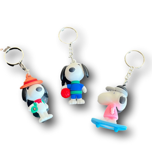 3 pc Peanuts Snoopy and Friends Keychain Set with Red, Blue, and Pink Accents